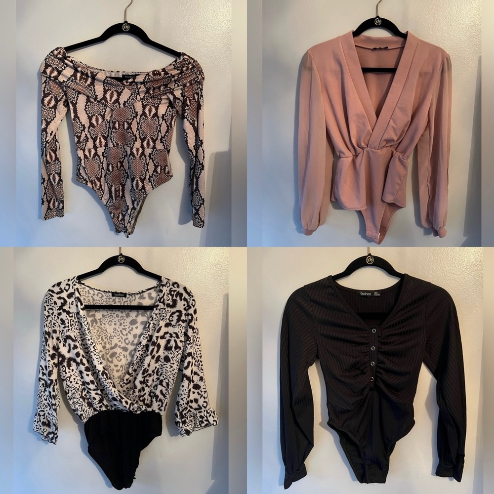 Bodysuits, Boohoo, Snakeskin/Pink/Cheetah/Black, S- 4 & M, Excellent Condition